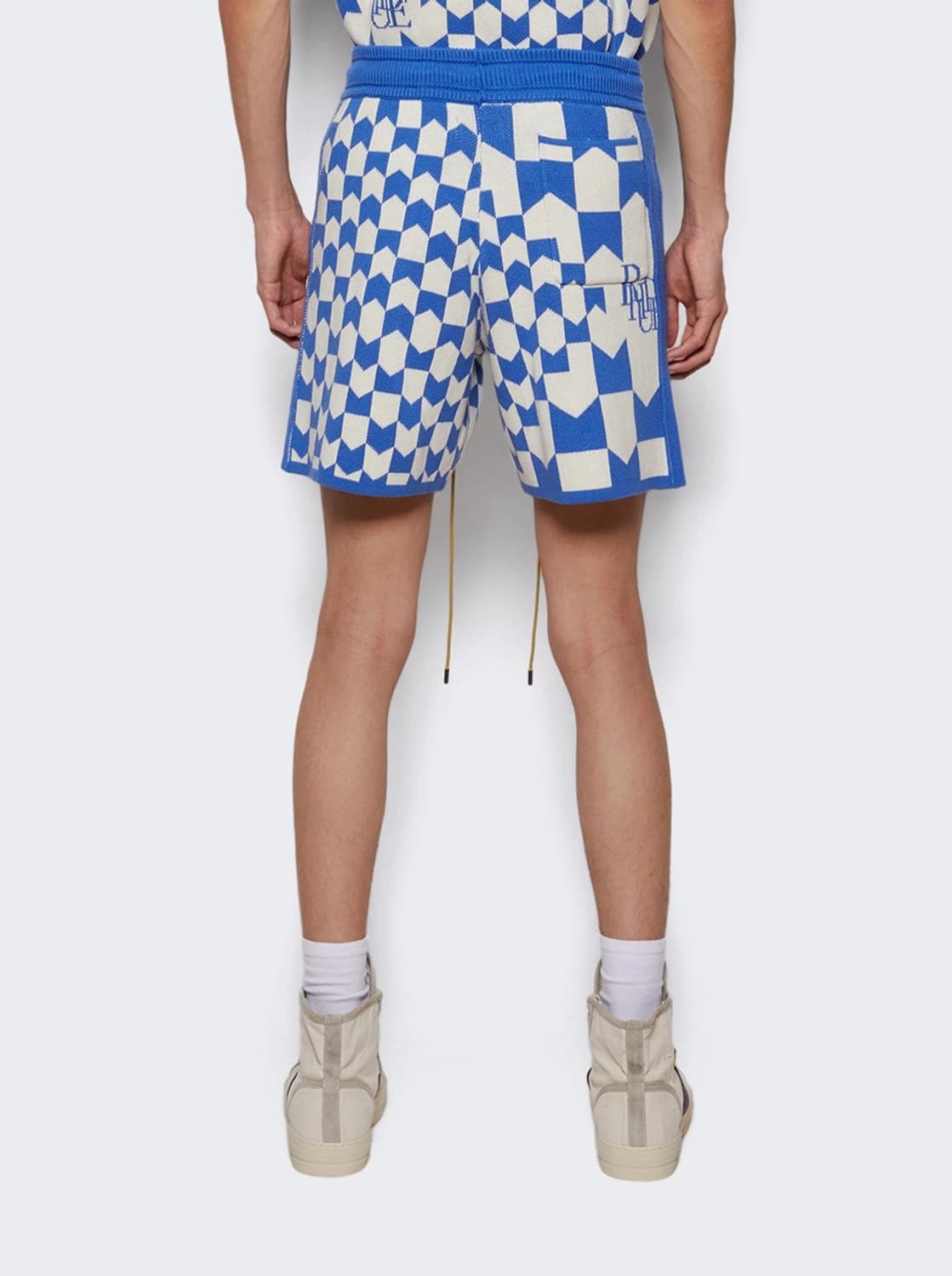 RHUDE 루드 레이싱 체커 면/캐시미어 니트 반바지 블루 S사이즈 상품이미지5