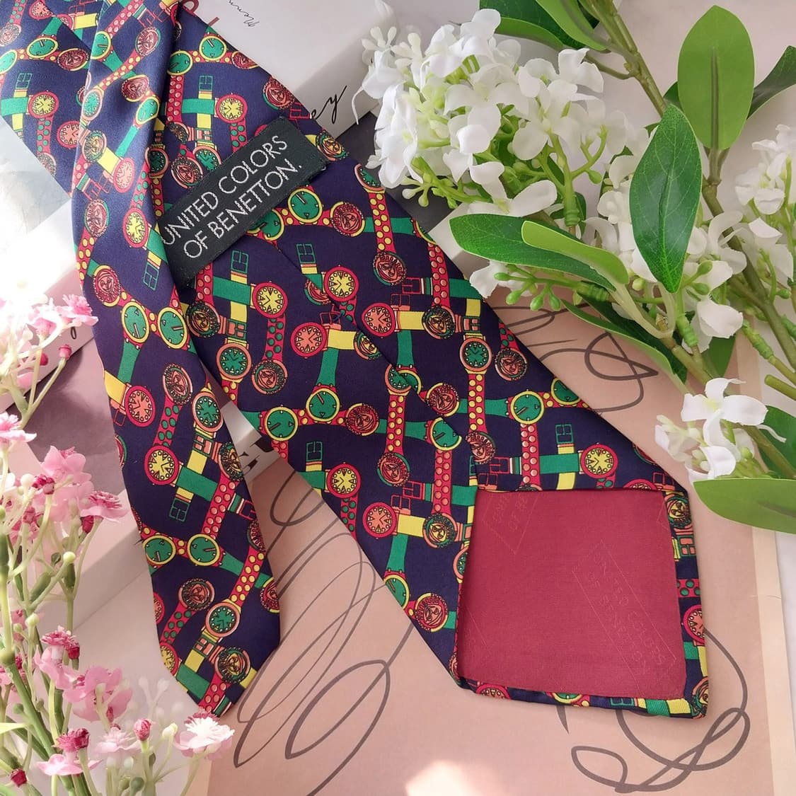 베네통 실크 네이비 워치 모티브 넥타이 9.3cm A+등급 K5149 상품이미지6
