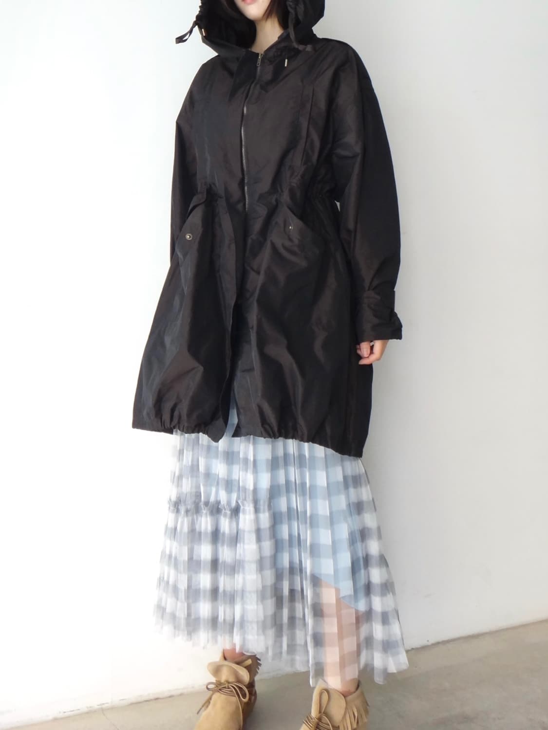 Check ruffle tulle skirt / sora & grey 상품이미지6