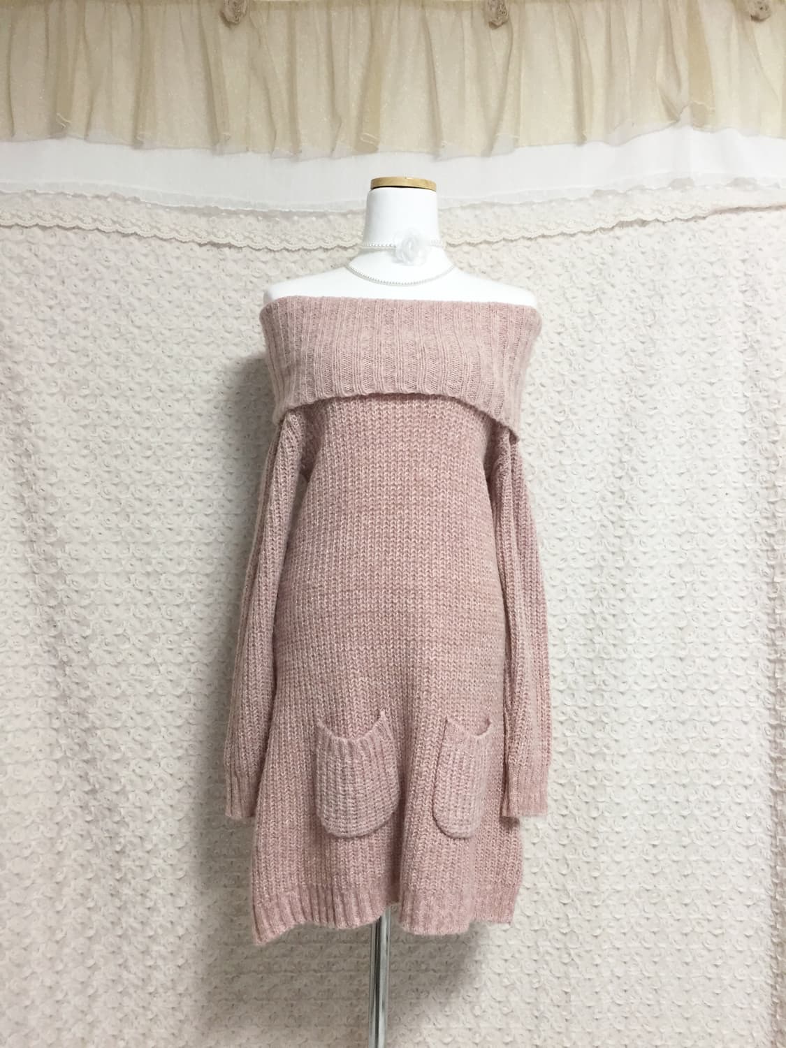 빈티지 세오리아 핑크 글리터 오프숄더 니트 상품이미지3