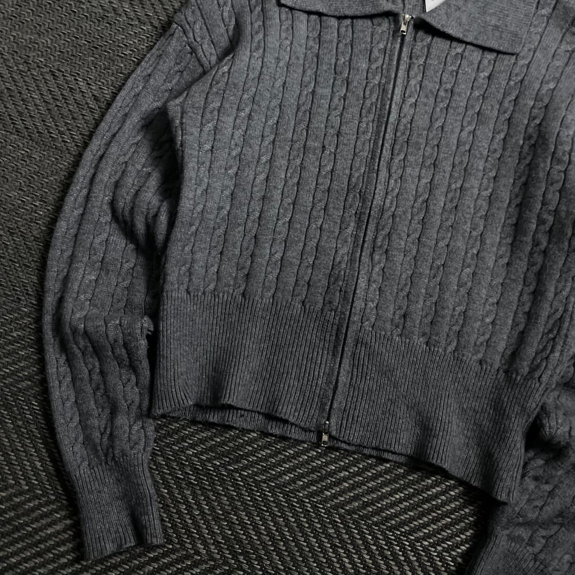 TWEE 빈티지 꽈배기 니트 집업 그레이o 4018 상품이미지3