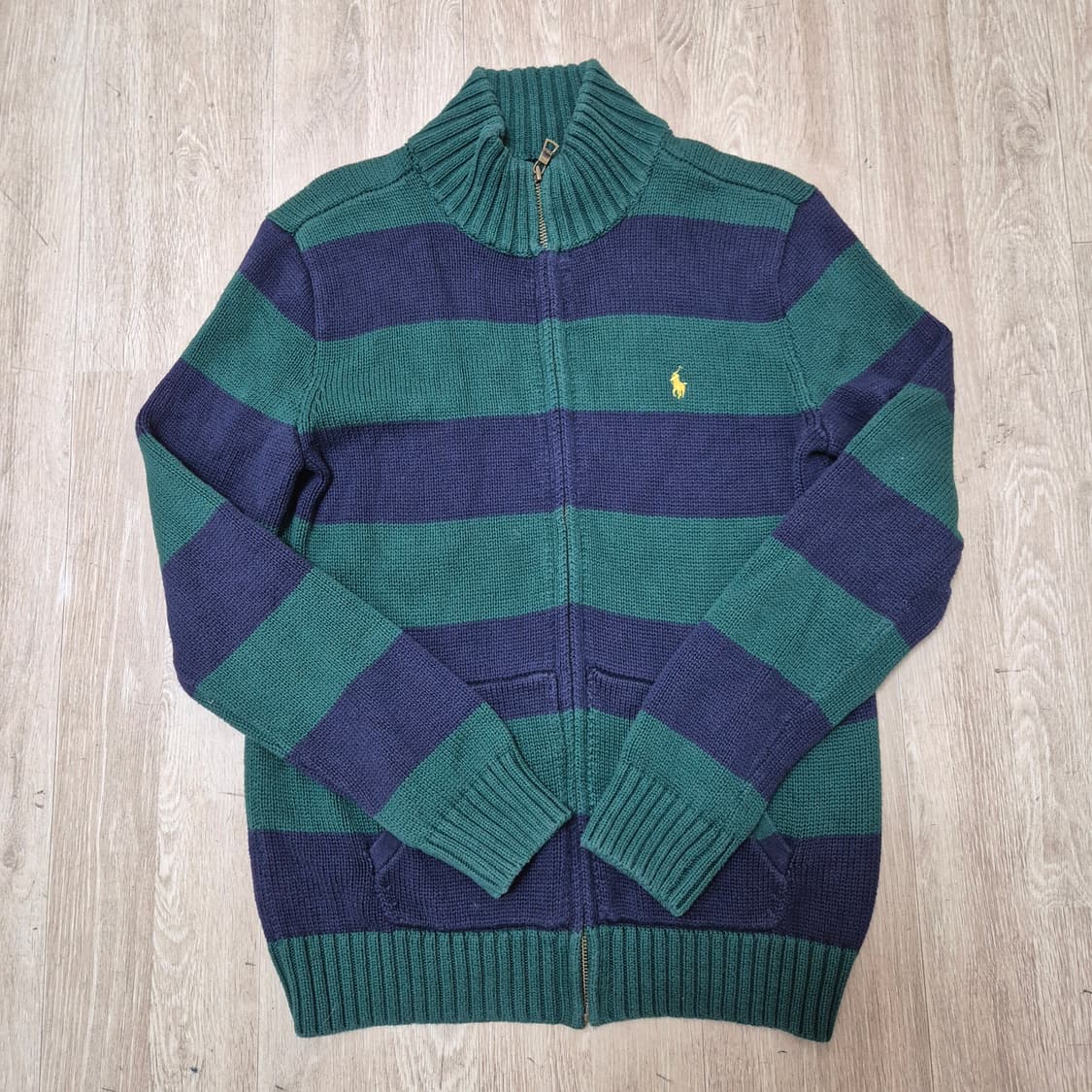 폴로 랄프로렌 옐로우포니 그린 스트라이프 니트집업 상품이미지1