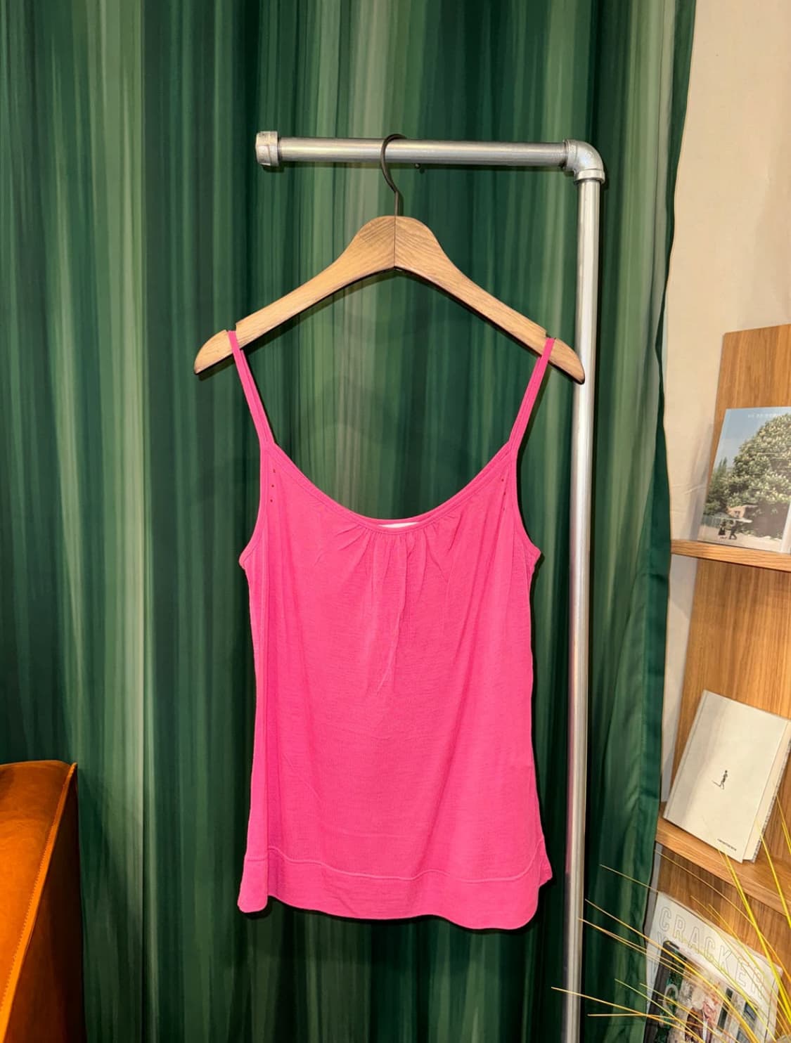 핫핑크 큐빅 셔링 나시 니혼진 모리걸 러블리 빈티지 상품이미지1