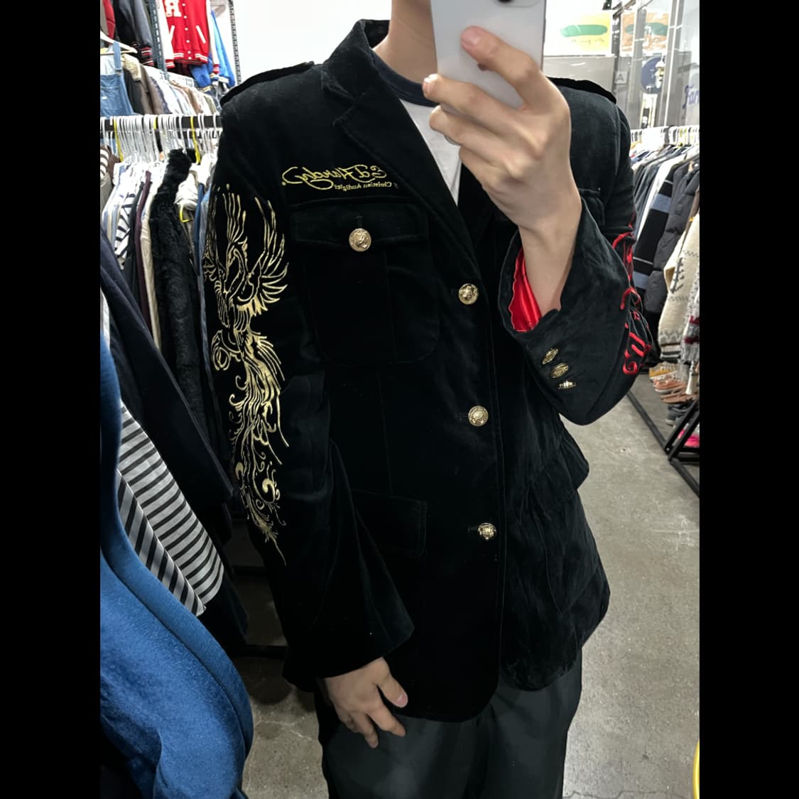 ED HARDY 에드하디 금장 자수 벨벳 자켓 상품이미지3