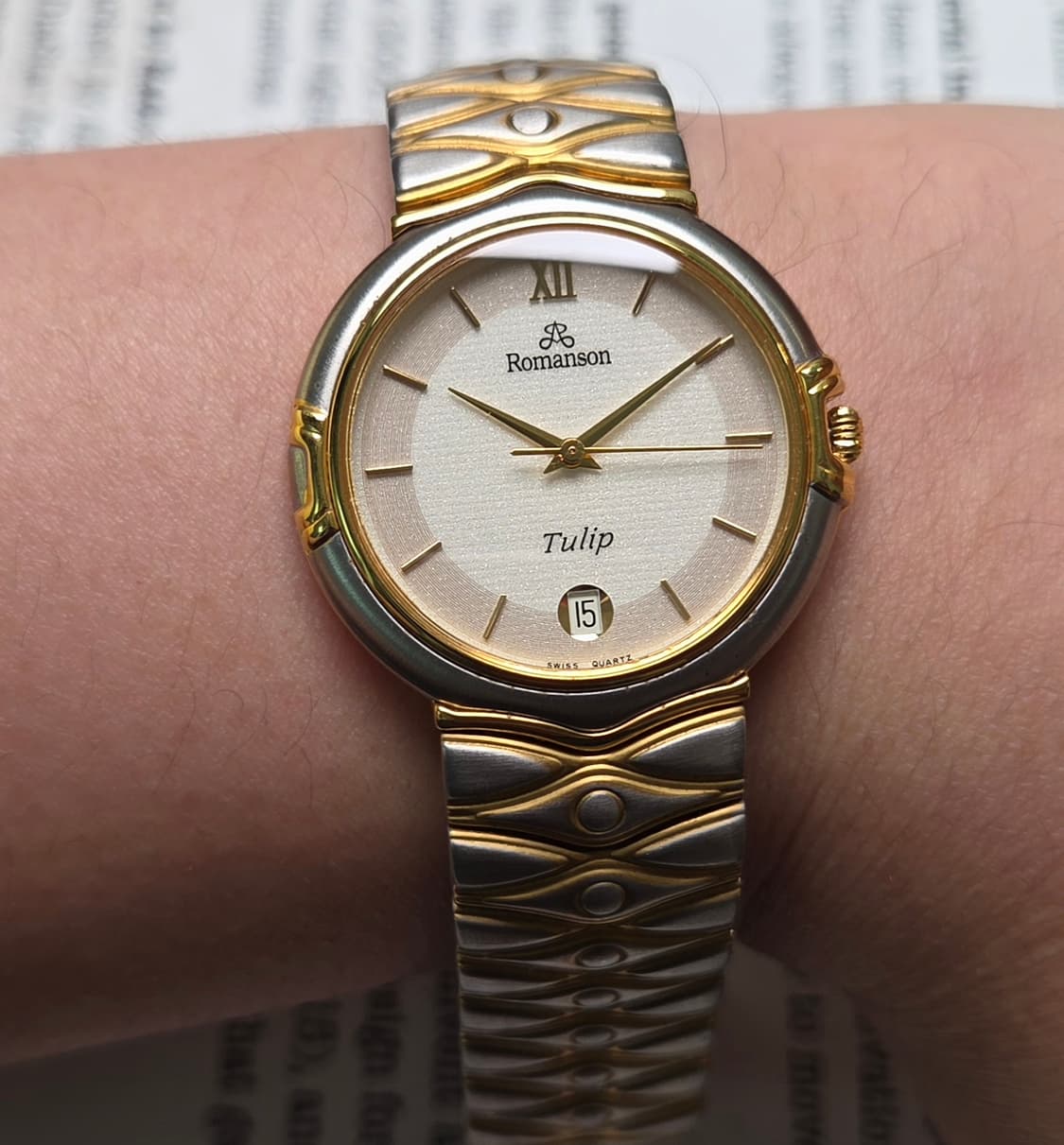 데드스탁] 빈티지 로만손 튤립 투톤 스파클 다이얼 칼침핸즈 쿼츠 남성용
 상품이미지9