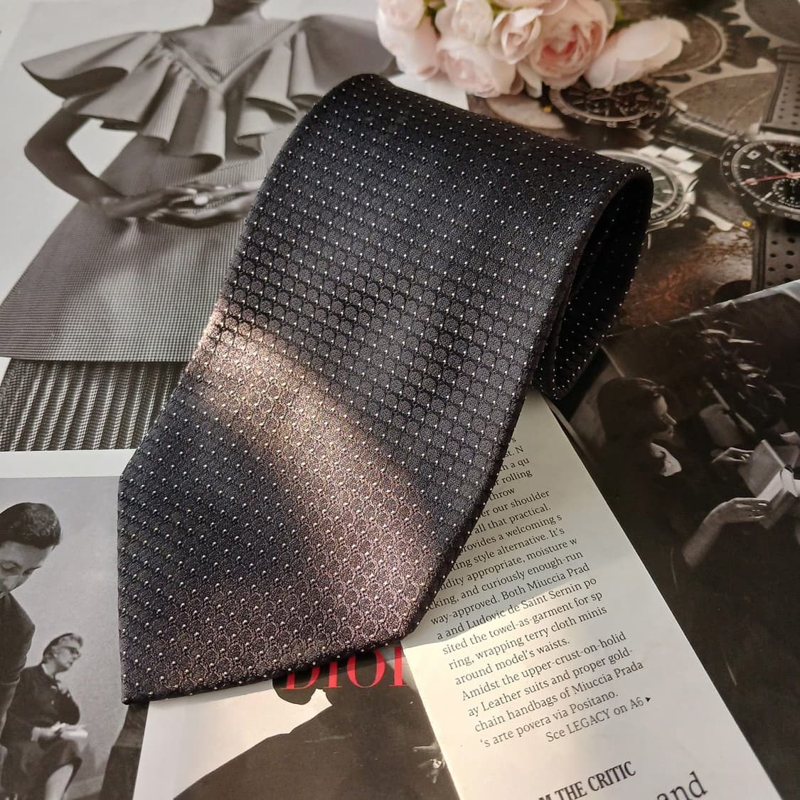 소니아리키엘 실크 블랙 미세 패턴 넥타이 9.5cm A+등급 A19144 상품이미지2