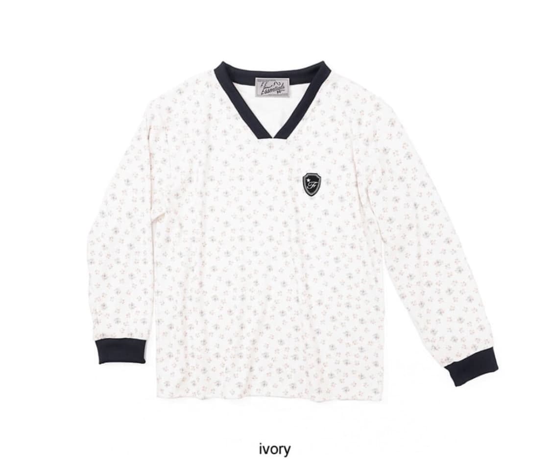 샵페어리 브이넥 플라워 테리 셔츠 아이보리 상품이미지1