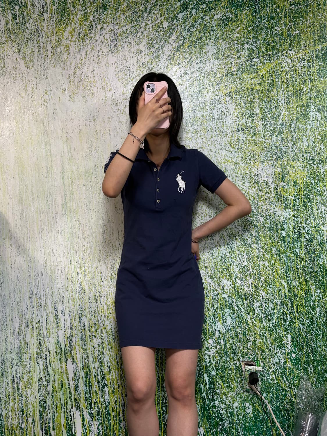 폴로 빅포니 네이비 반팔 원피스 슬림핏 롱 카라티 피케티 L 상품이미지2