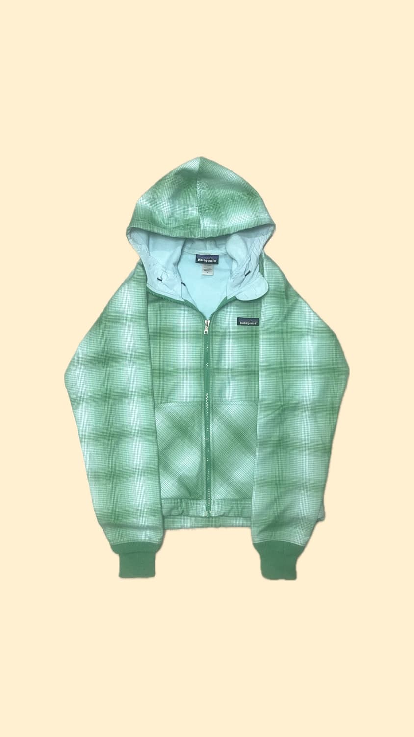 파타고니아 체크 패턴 플리스 후드 집업 상품이미지1