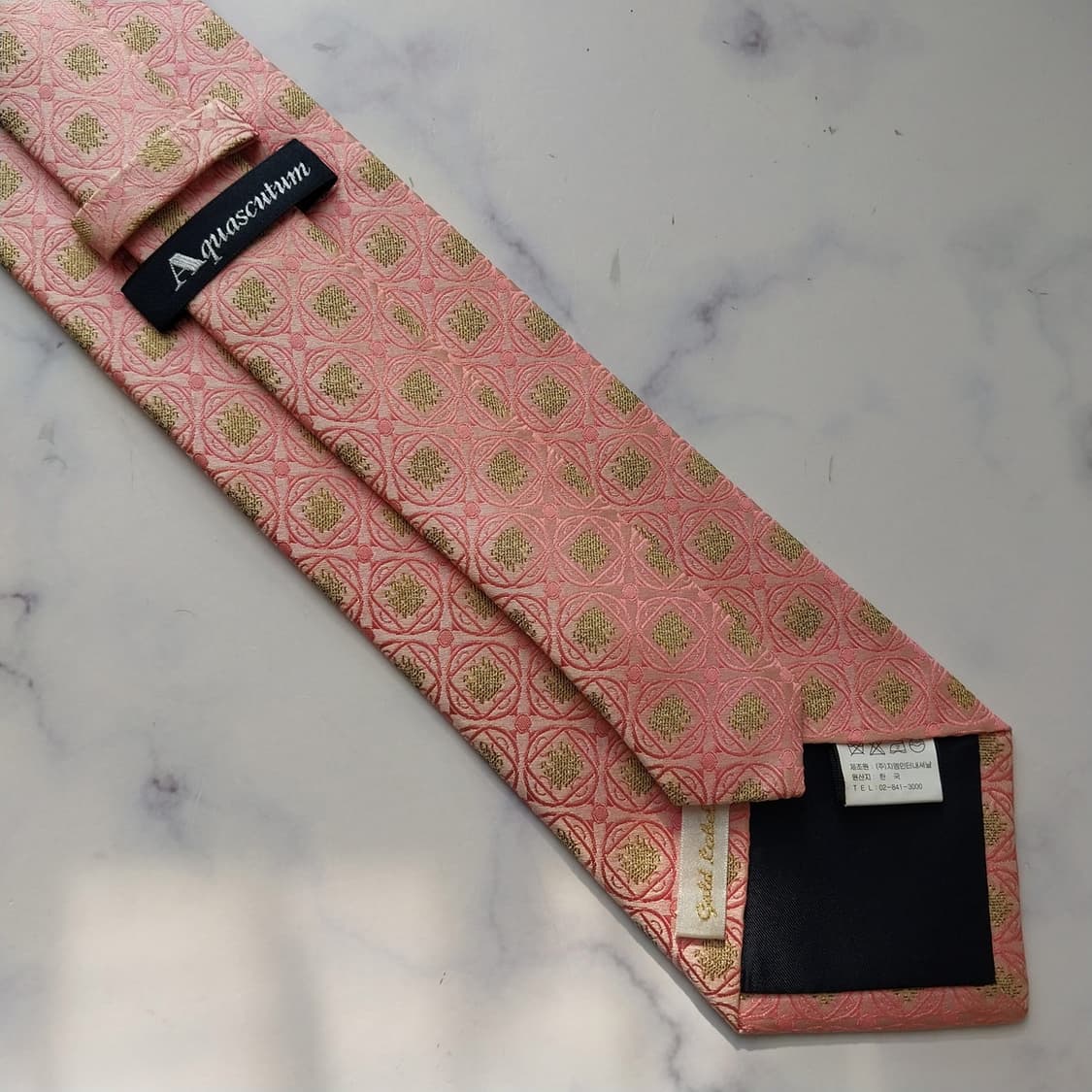 아쿠아스큐텀 실크 핑크 자카드 패턴 넥타이 9.5cm A+등급 K2108 상품이미지7