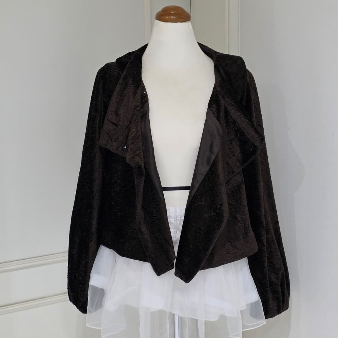 일본빈티지)초코라떼히메갸루st 브라운 벨벳 하프 숏코트자켓 엑팜깔 상품이미지4
