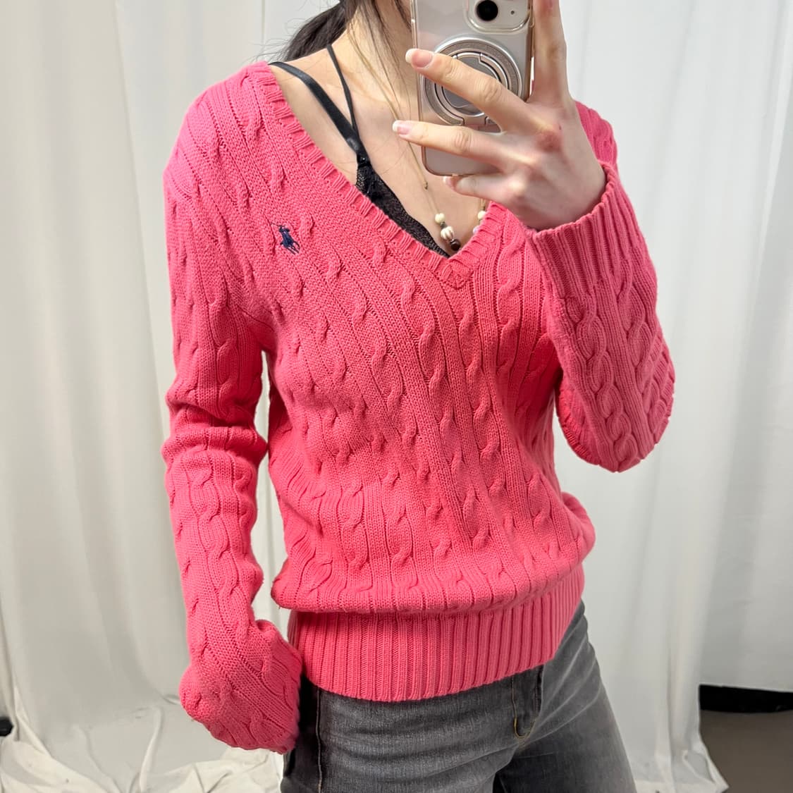 Polo Coral V-Neck Cable Knit 상품이미지3