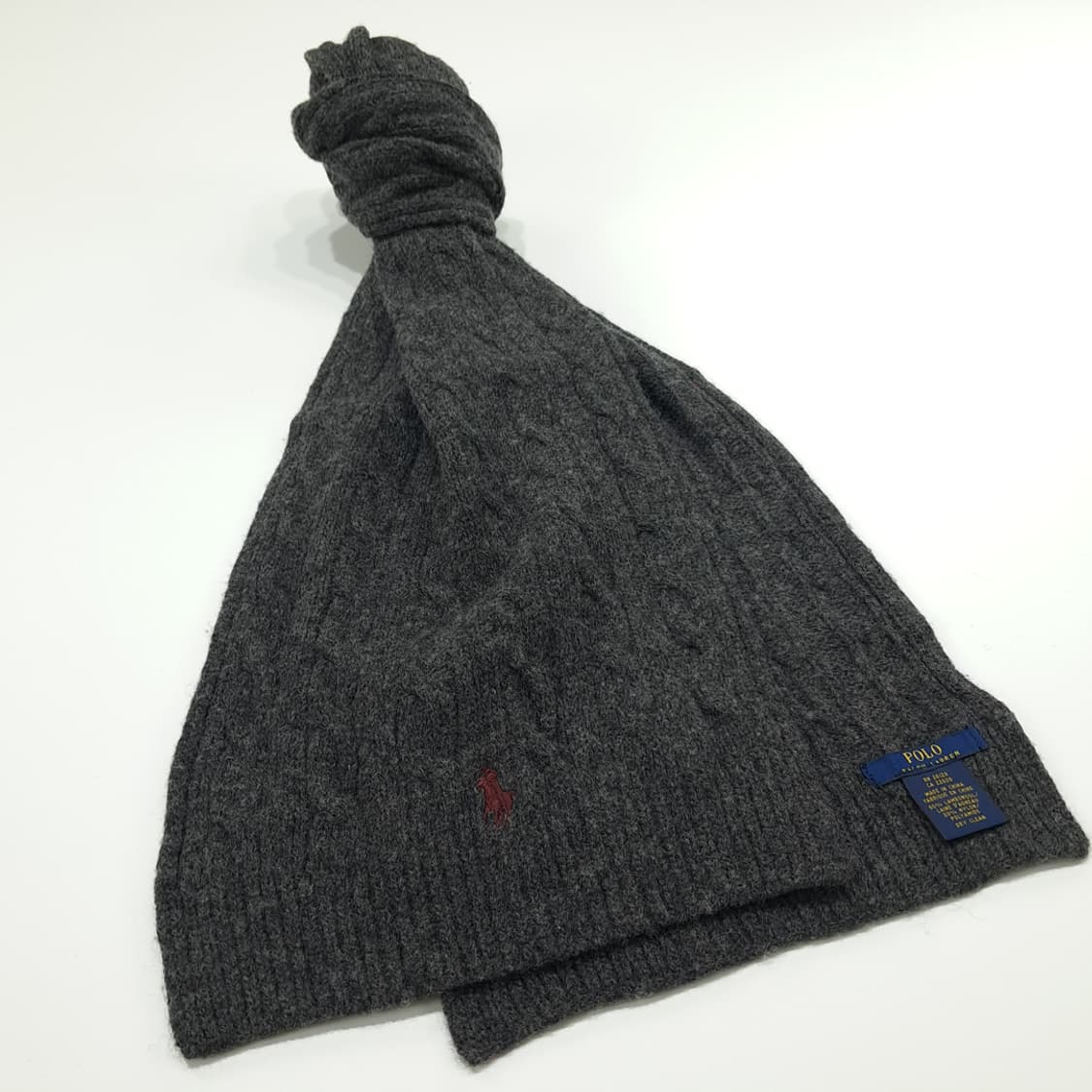 MX283 폴로 랄프로렌 차콜그레이 램스울 케이블 니트 목도리 머플러 상품이미지3