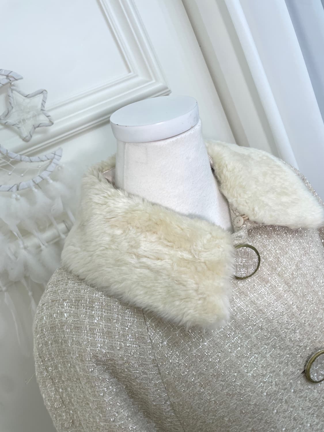 pink ivory glitter tweed fur cape 상품이미지9