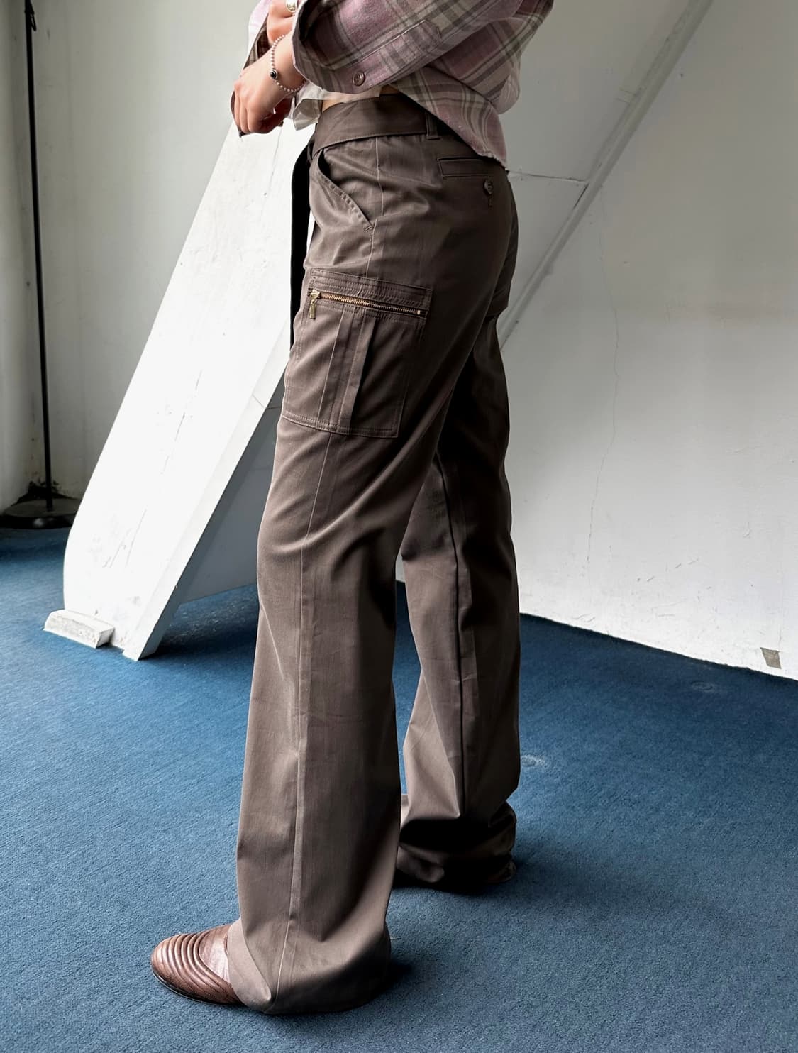Cotton belted semi flare straight pants 상품이미지4