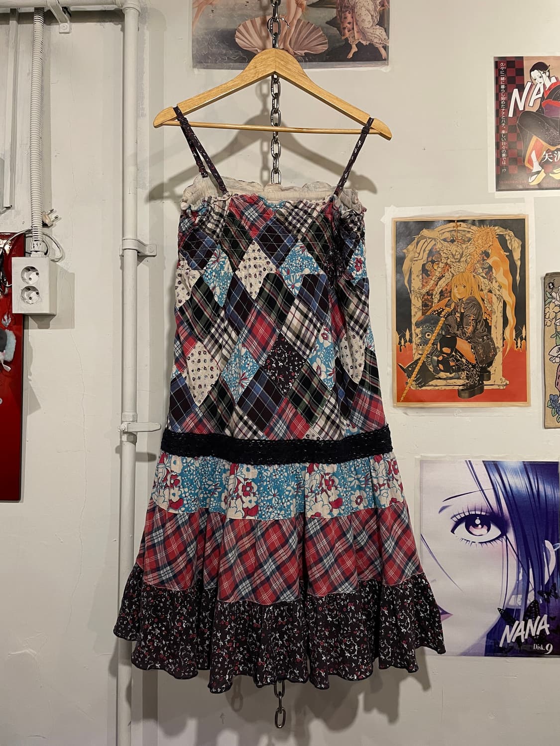 체크 플라워 패치워크 나시 원피스 모리 하구미 상품이미지4