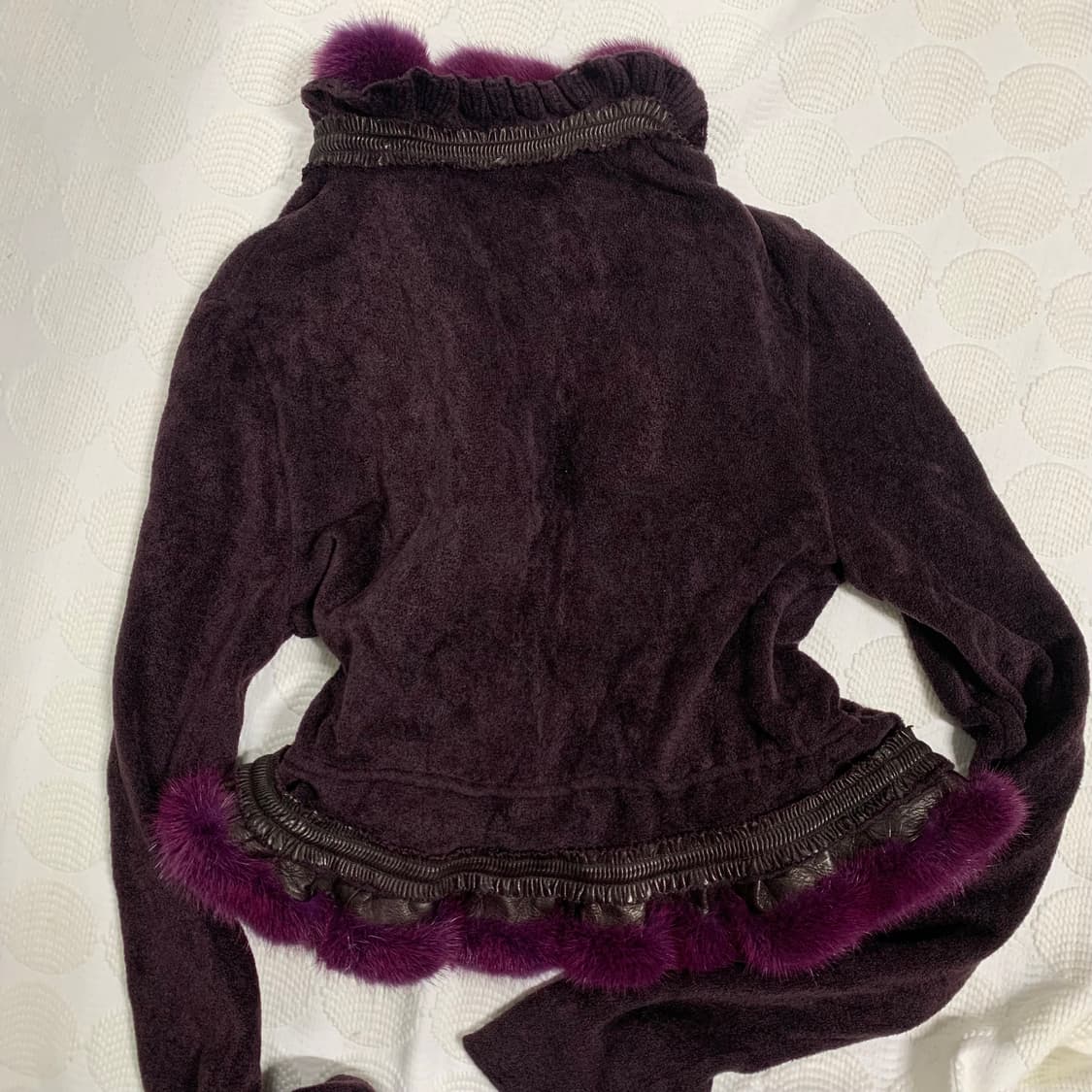 2000s 로베르토 카발리 레더 밍크 가디건 상품이미지8