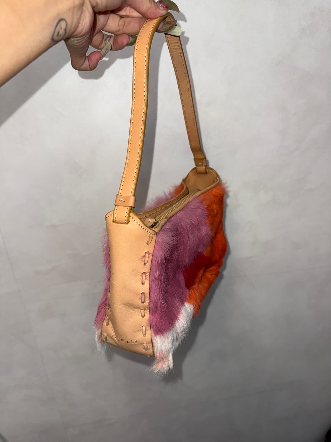 Pink orange mixed fur stitch 숄더백 상품이미지3