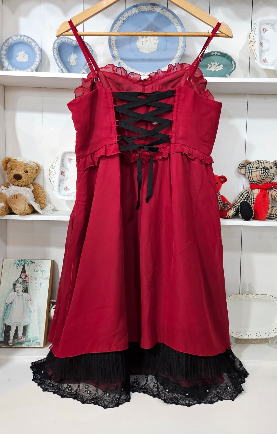 엑시즈팜(axes femme) 레드 레이스 튤 원피스 상품이미지4