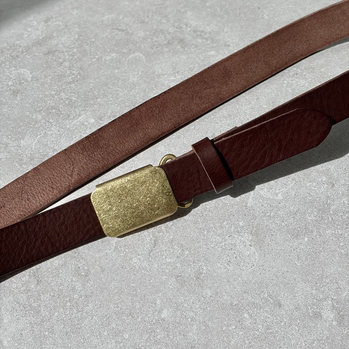 Oribell 미니멀 빈티지 골드 스틸 버클 이태리 베지터블 벨트 상품이미지1