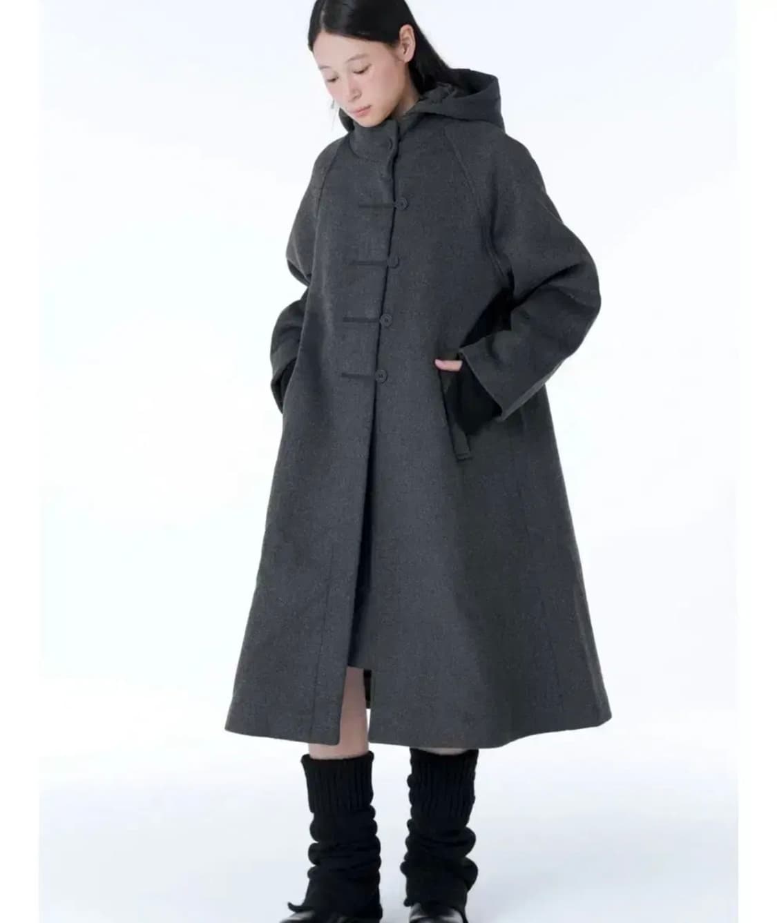 미세키서울 Hoodie long duffle Coat CHARCOAL 상품이미지1