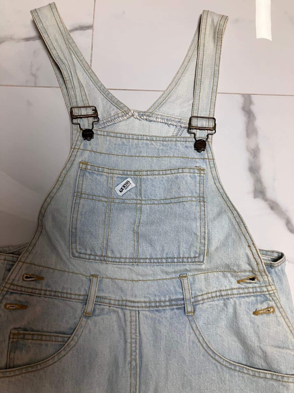 80s 빈티지 게스 데님 청치마 멜빵치마 오버롤 연청 라이트워시  상품이미지5
