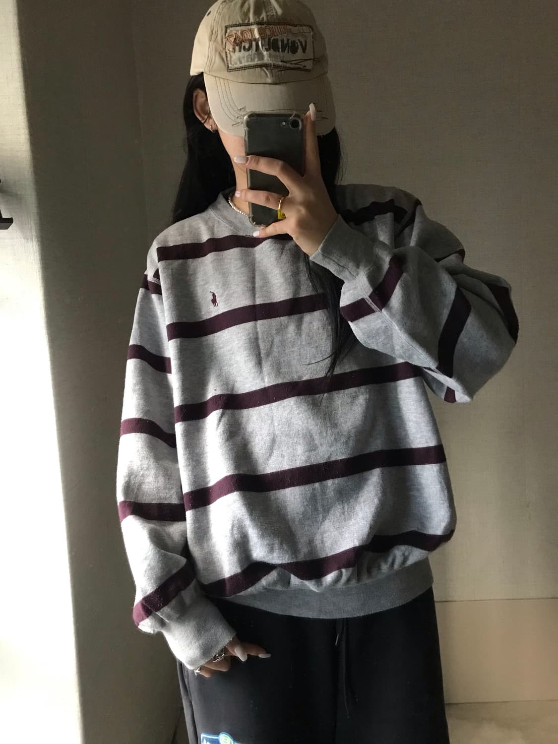 폴로 그레이 버건디 스트라이프 맨투맨 상품이미지5