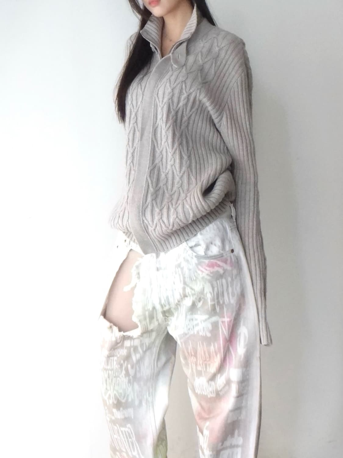 LACOSTE waffle fastening knit / grey 상품이미지6