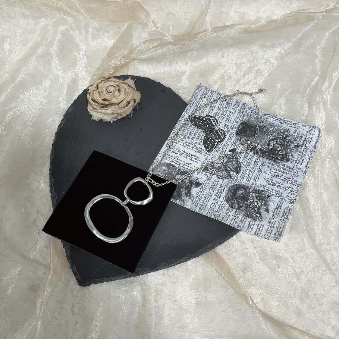 빈티지 해머링 더블 링 체인 목걸이 상품이미지2