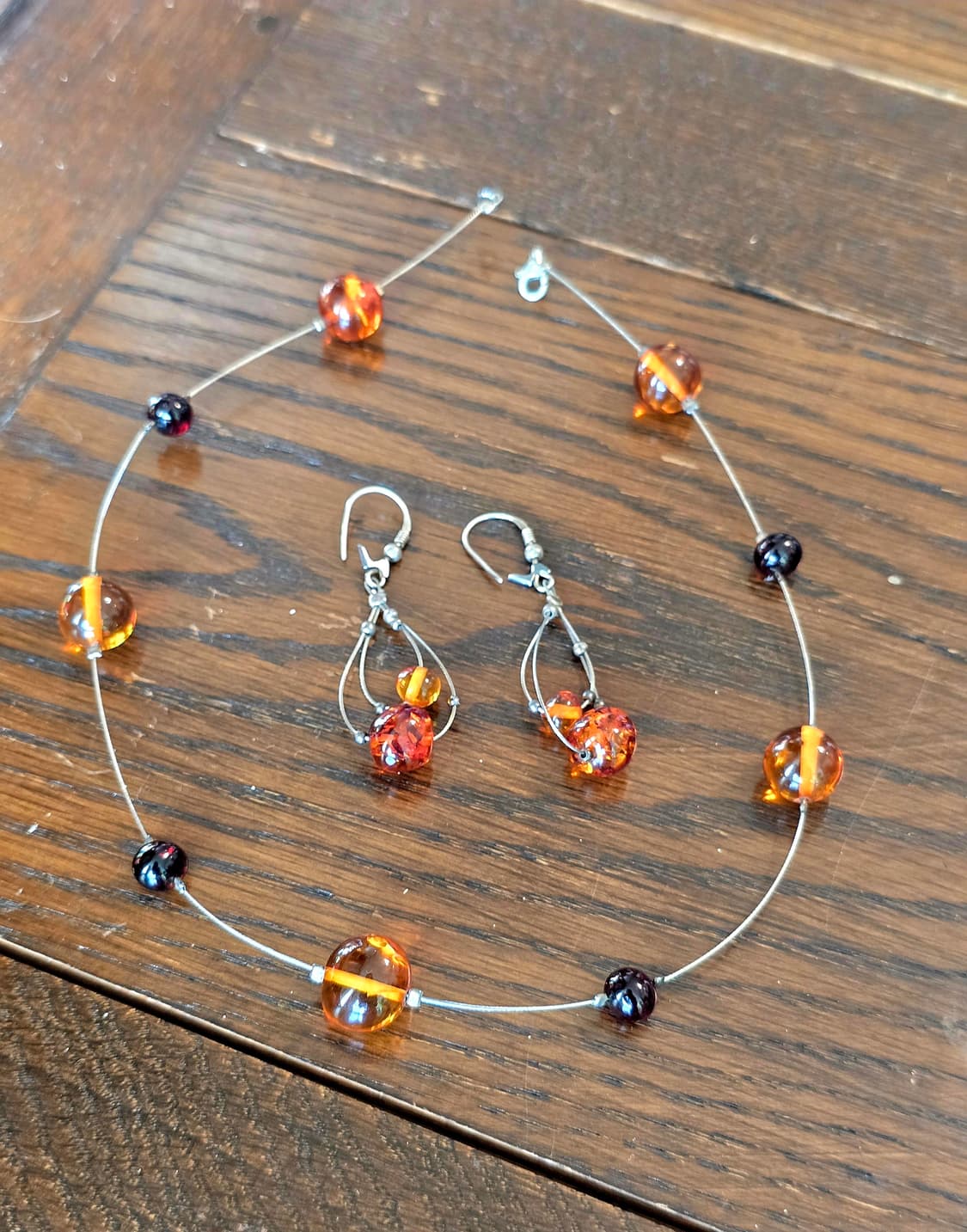 🇺🇸925실버 앰버 원석 앤틱 목걸이 귀걸이 세트 상품이미지4