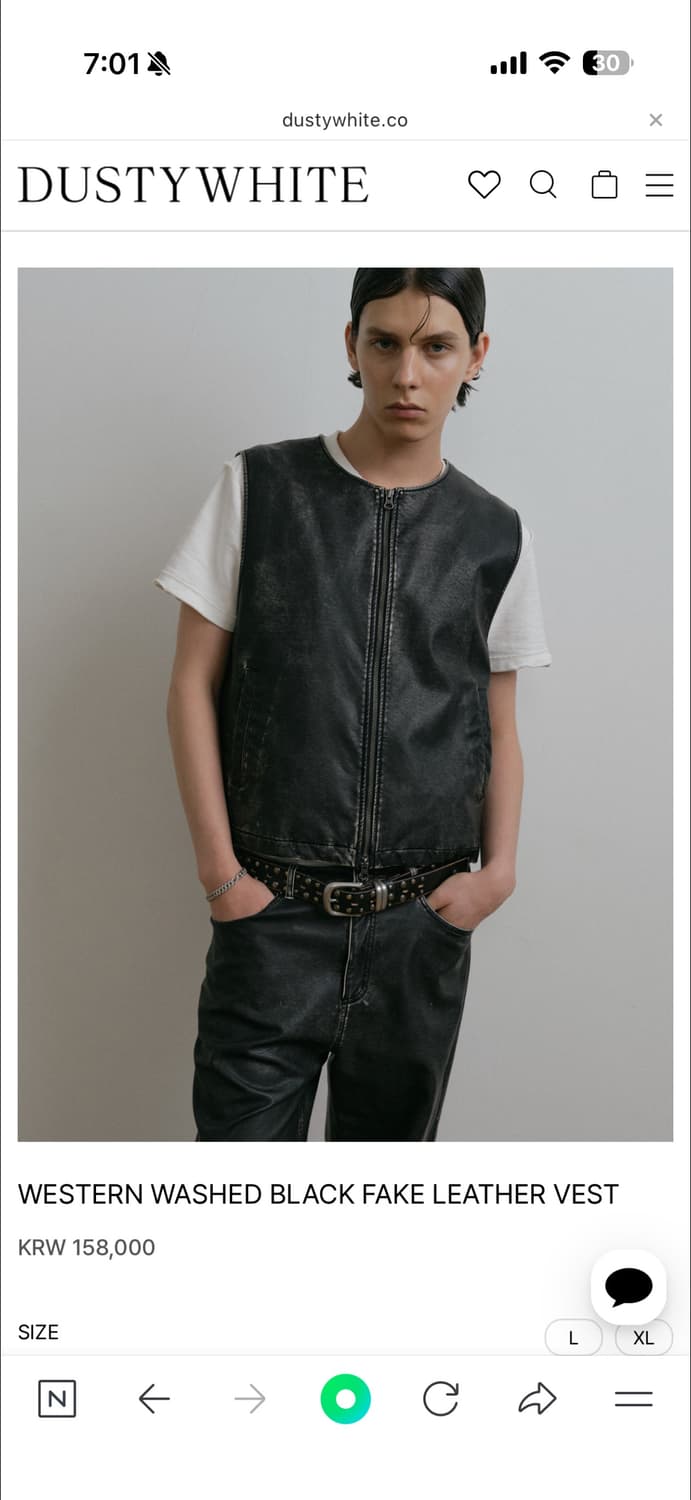 더스티 화이트 블랙 레더 베스트 XL 판매  상품이미지1