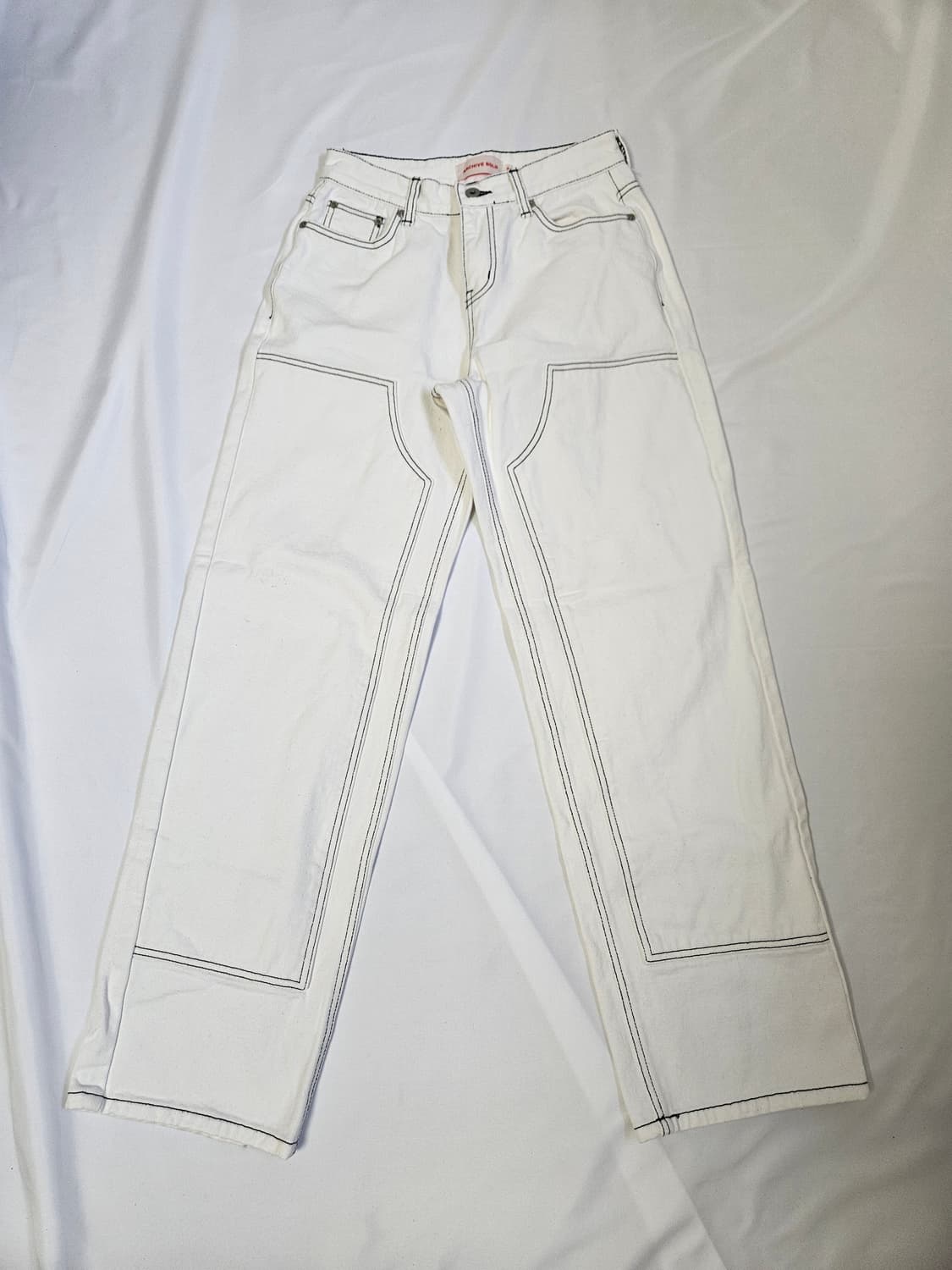 아카이브볼드 더블니 데님팬츠 코튼 카펜더 바지 화이트 S 상품이미지1