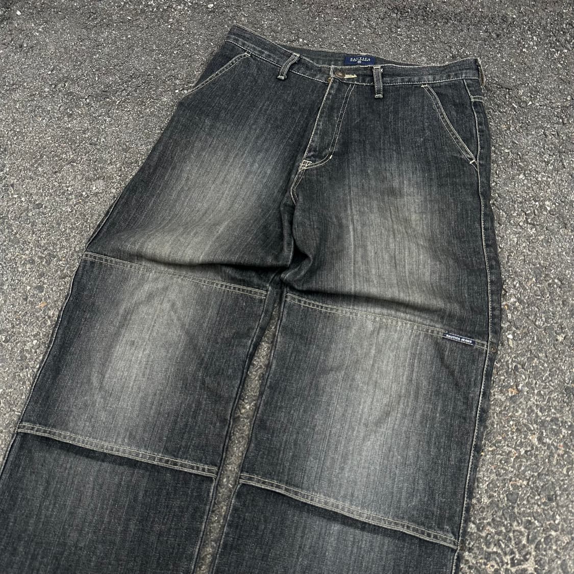 마지막에 코디샷 90s 노티카 더블니 흑청 와이드 데님 팬츠 힙합 바지 상품이미지1