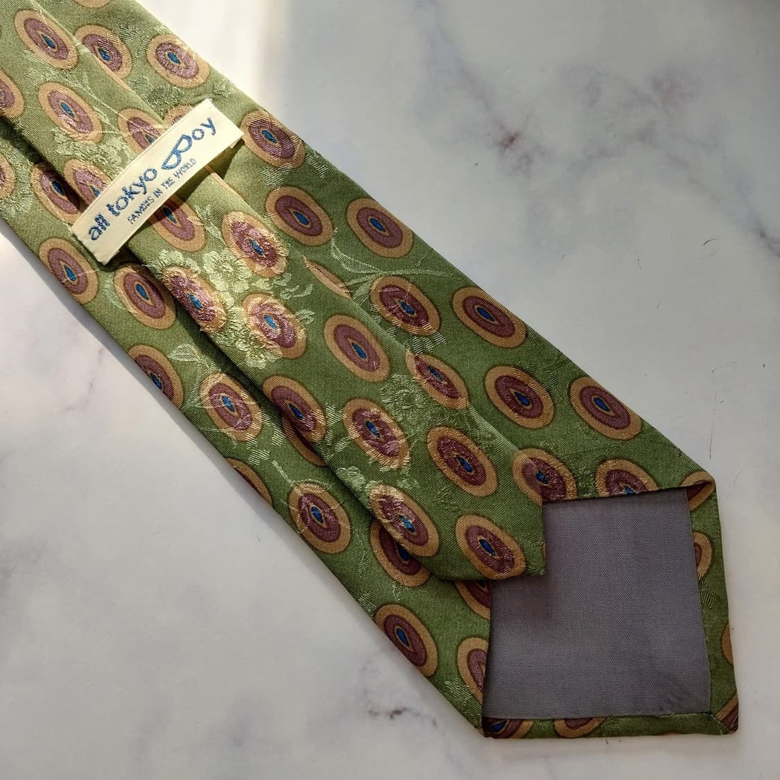 올도쿄보이 실크 그린 플라워 자카드 넥타이 8.7cm A+등급 K1314 상품이미지8