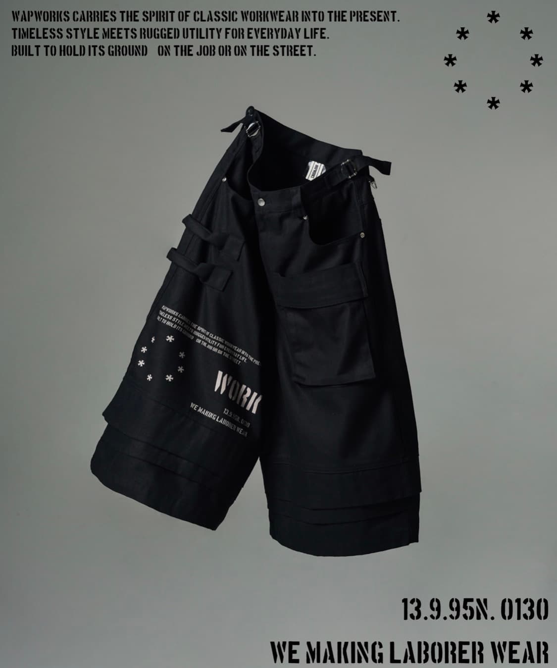 wapworks w095 엔지니어 버뮤다 팬츠 블랙 상품이미지1