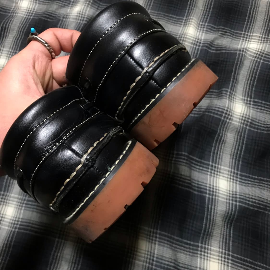 00s 재팬 리얼 카우레더 검솔 보트슈즈 블랙 상품이미지5