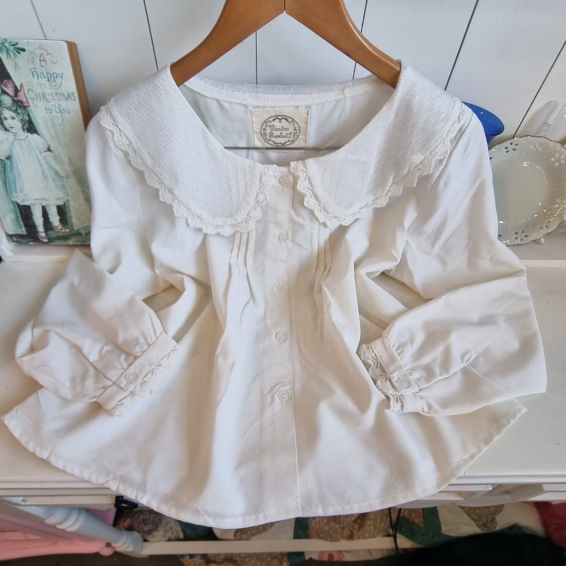 빈티지 레이스 칼라 블라우스 화이트 상품이미지1