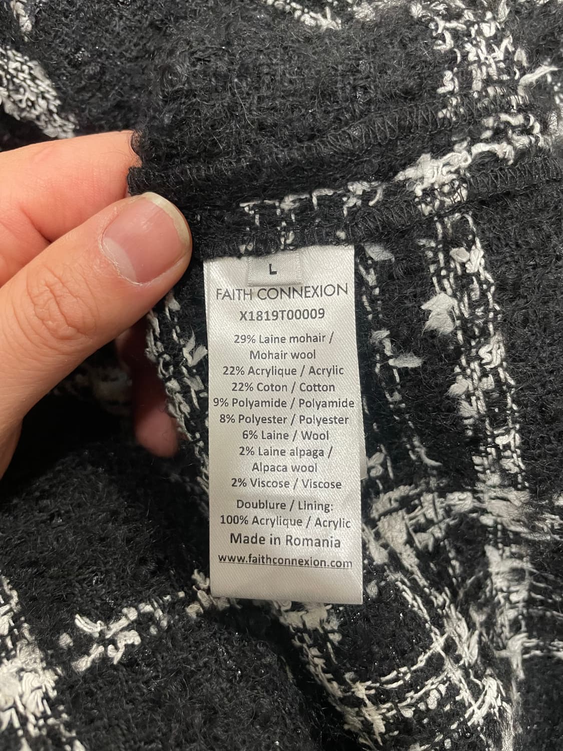 페이스커넥션 트위드 셔츠 검흰 L사이즈 판매 상품이미지3