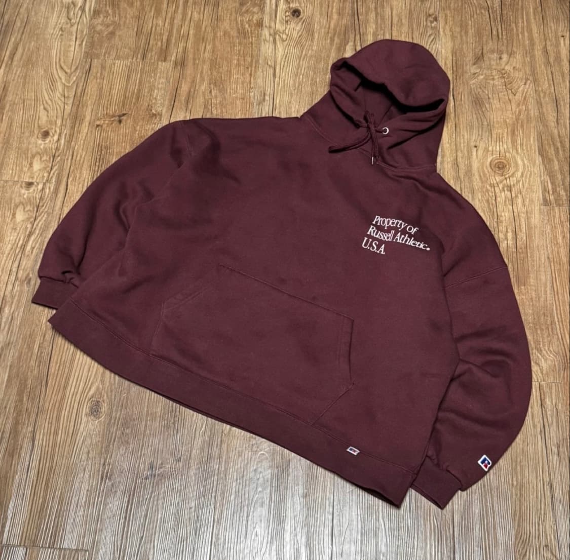 러셀 애슬레틱 버건디 프린팅 후드티 상품이미지1