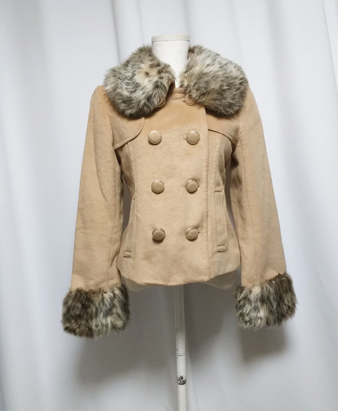 빈티지 레오파드 호피 퍼 코트 오네갸루 히메 로맨틱 핀터깔 캐캐체 라떼 상품이미지1