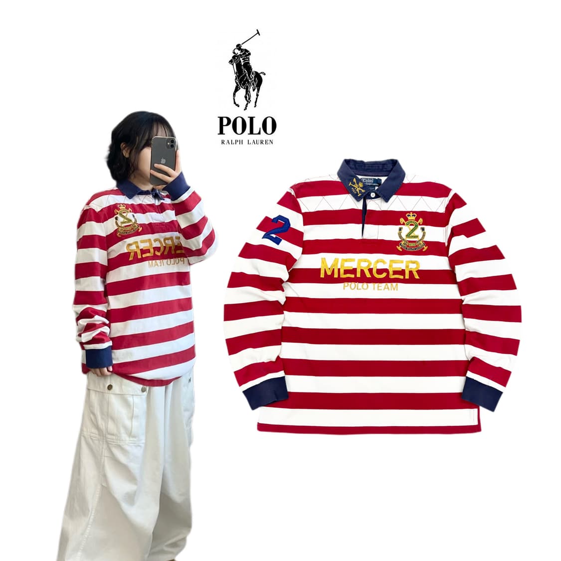 폴로 PK 럭비 단가라 스트라이프 카라 긴팔 티셔츠 상품이미지1