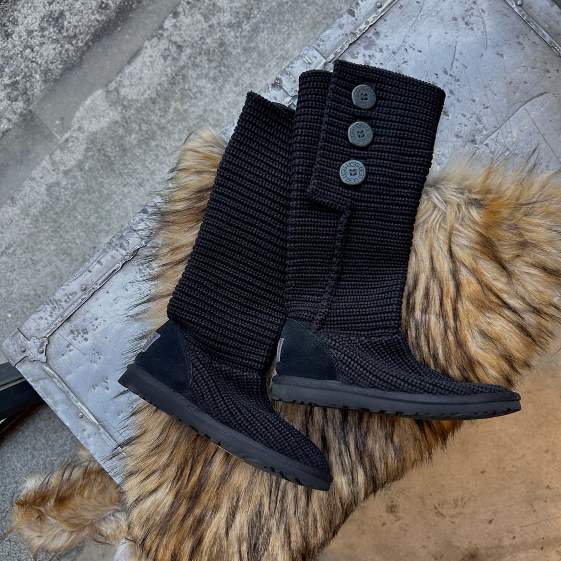 00s 블랙 니트 카디 어그 부츠 상품이미지2