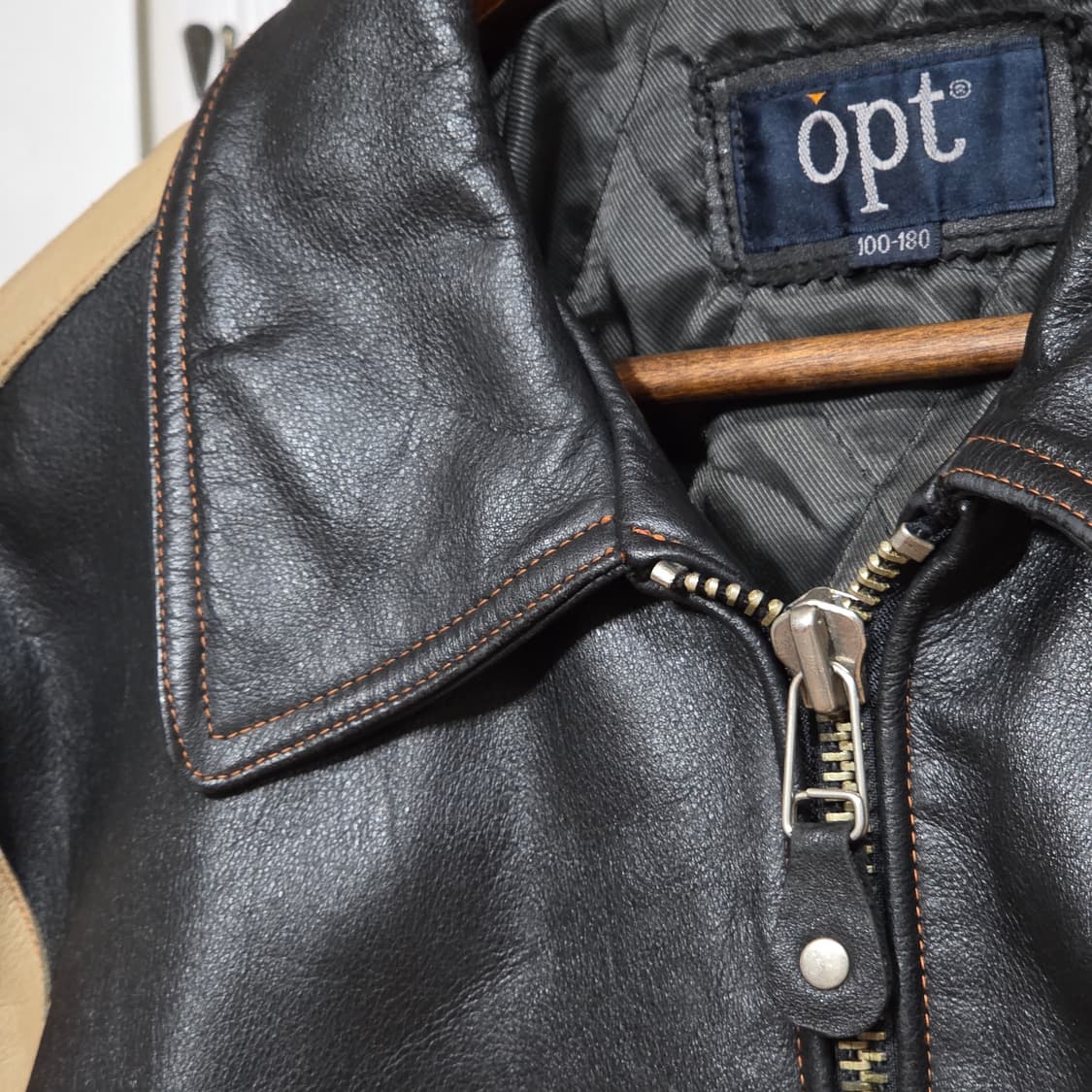 빈티지 OPT 패치로고 소가죽 누빔 라이더 자켓 상품이미지3