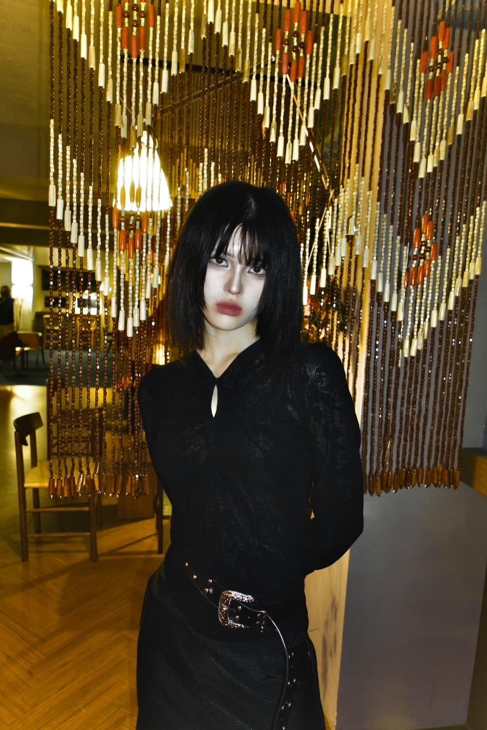 노드레스 자가드 패턴 티셔츠 (black) 상품이미지2
