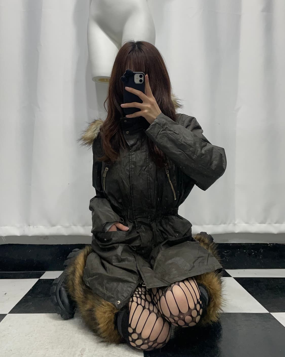 🎸카키 퍼 코팅 롱 자켓🎸 상품이미지5