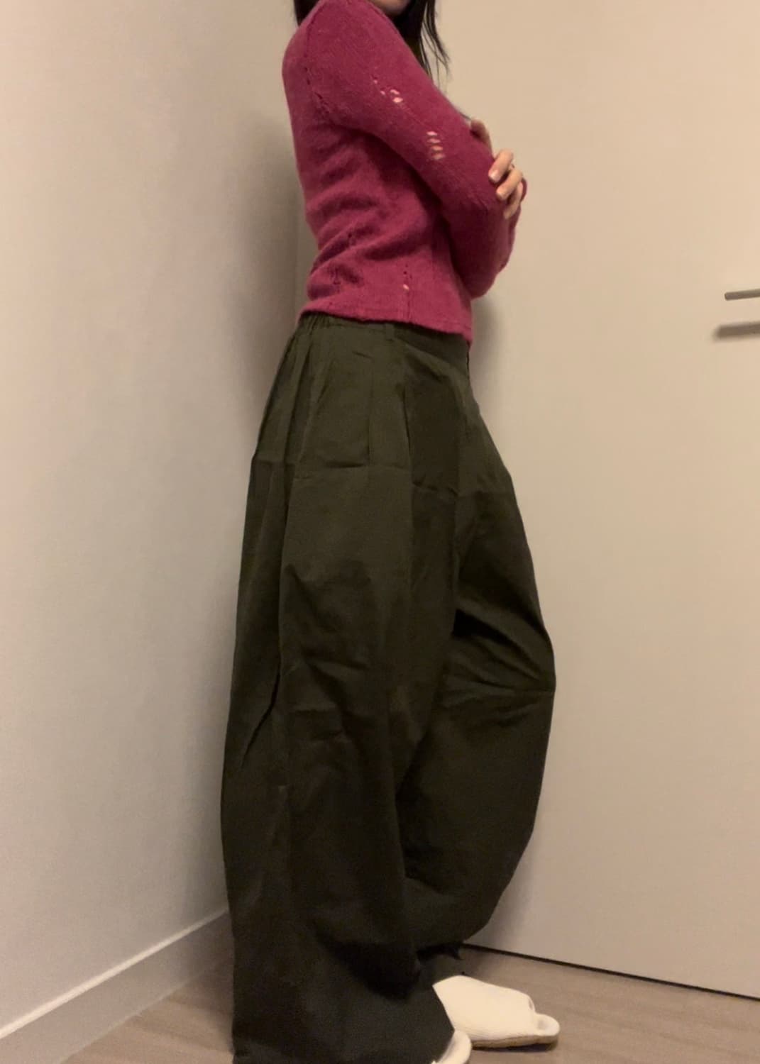 wrap shape wide-fit khaki cotton pants 상품이미지2