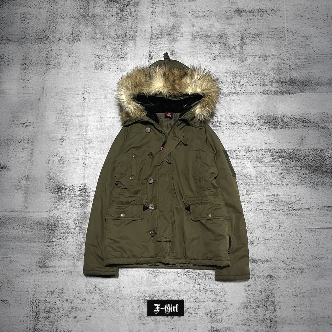 (x-girl) y2k fur hood military jacket  상품이미지1