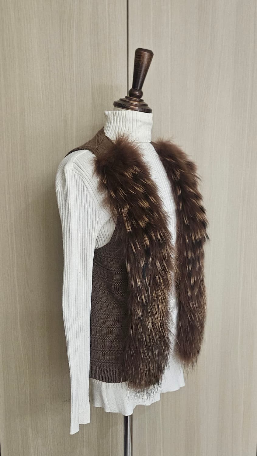 (레어템)플라스틱아일랜드 천연 라쿤퍼 니트 베스트 S 44~55 상품이미지6