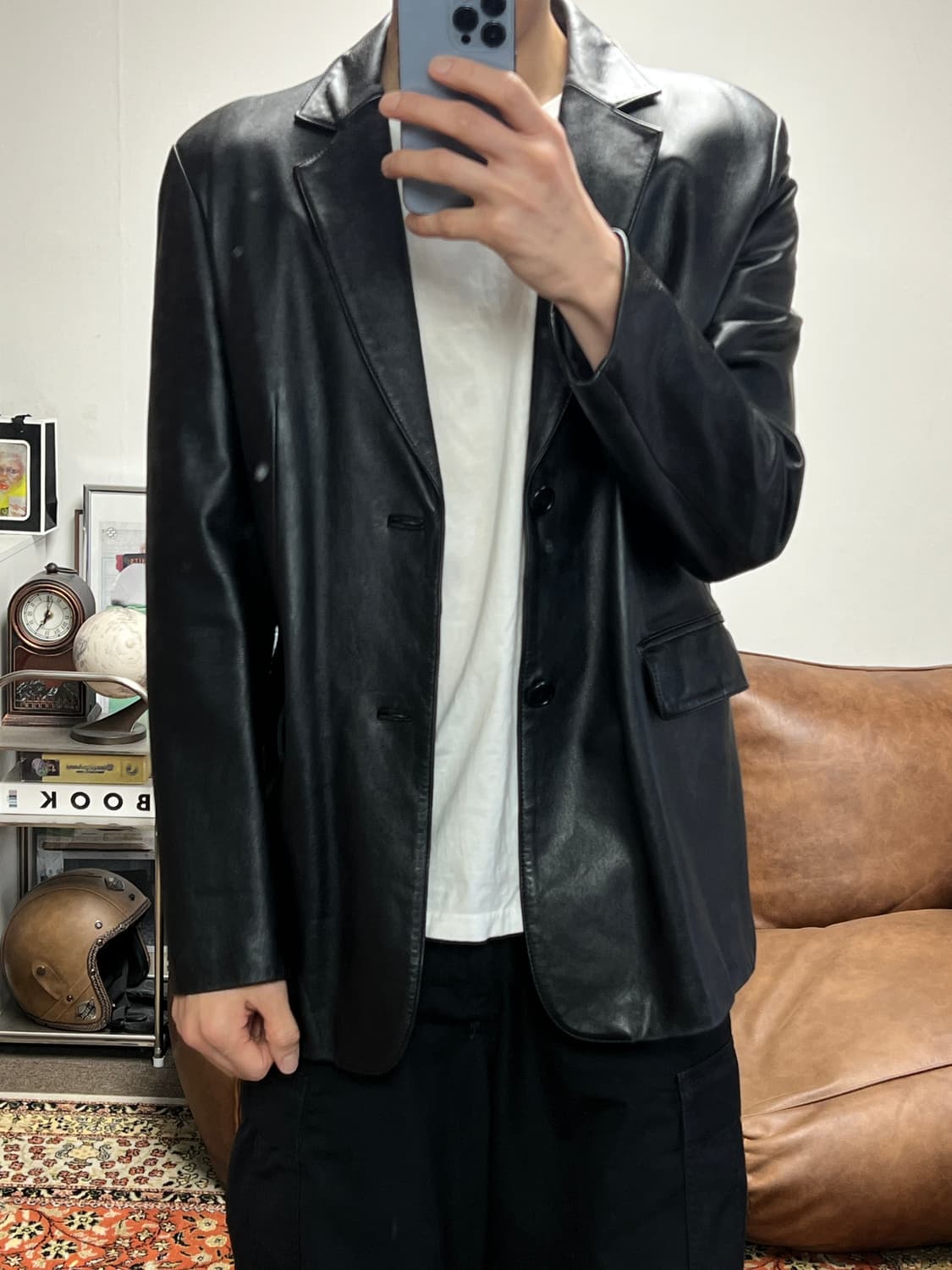 [L] 빈티지 2버튼 램스킨 블레이저 가죽자켓 상품이미지5