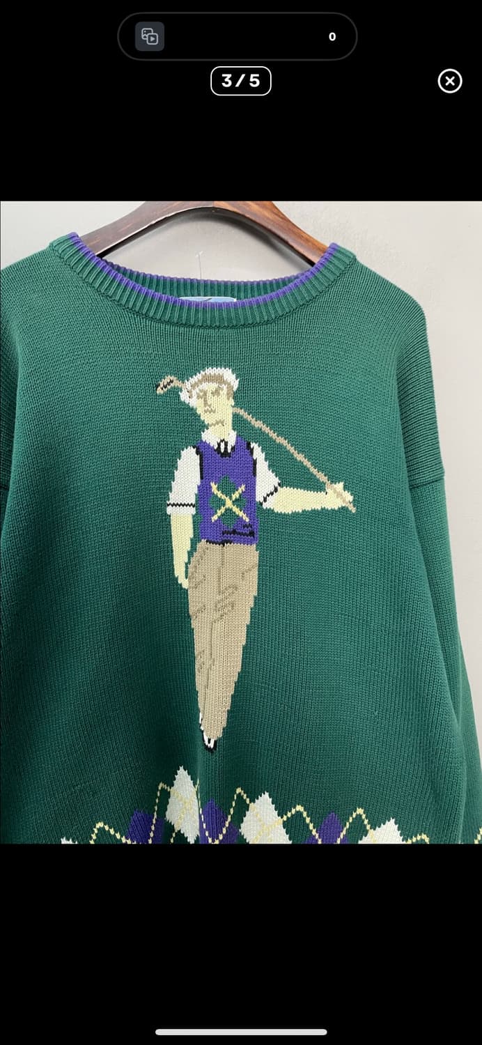 빈티지 풀오버 아가일 골프 그린 니트 A3261 상품이미지3